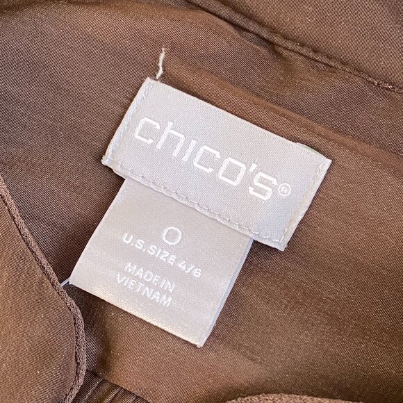 CHICO’s Brown Ring Trim Top Batwing 3/4 Sleeve Top Blouse Chico's Sz 0  - Z2362 - Picture 6 of 12